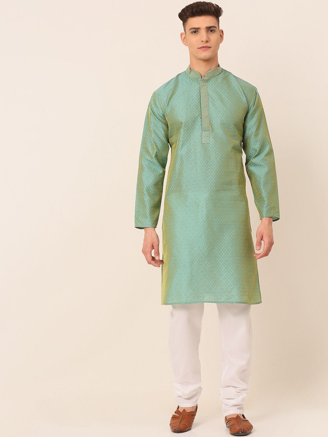 

Jompers Men Sea Green Kurta with Churidar