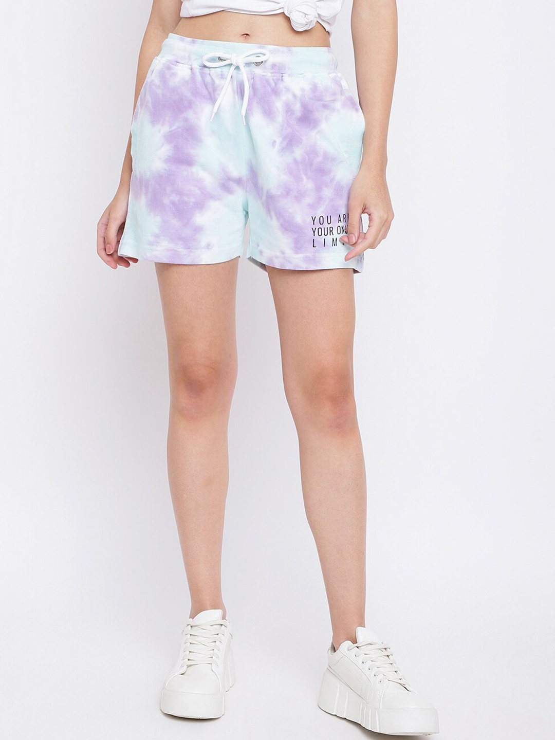 

Belliskey Women Multicoloured Printed Cotton Tie & dye High-Rise Denim Shorts, Multi