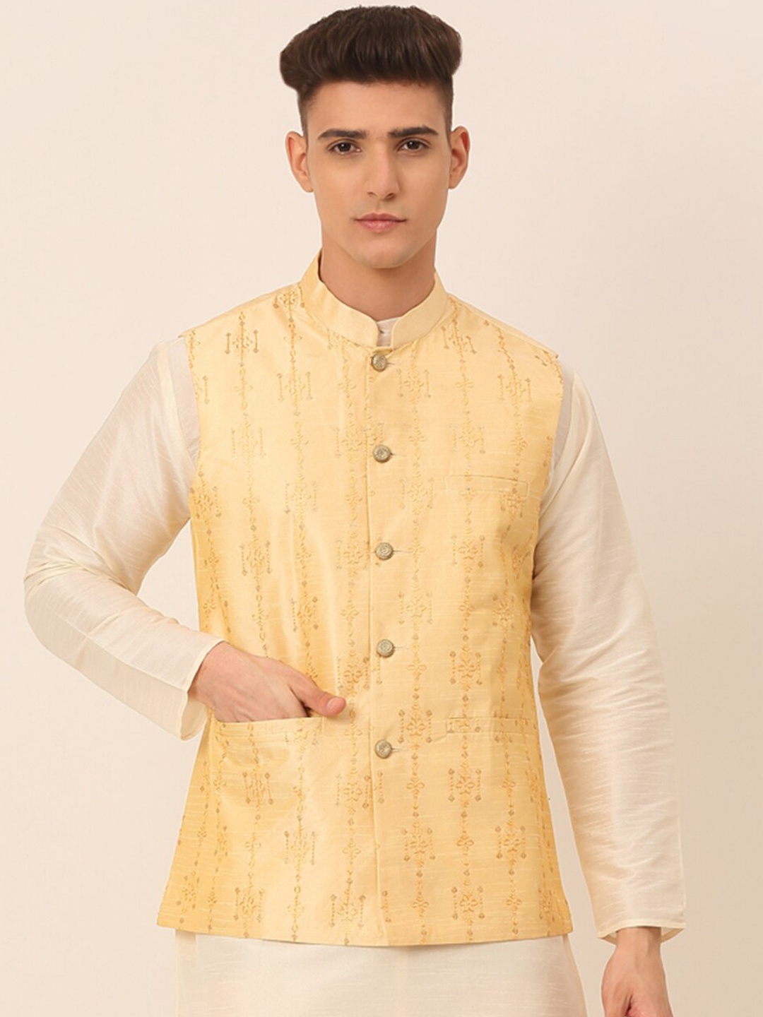 

Jompers Gold Toned Embroidered Nehru Jacket