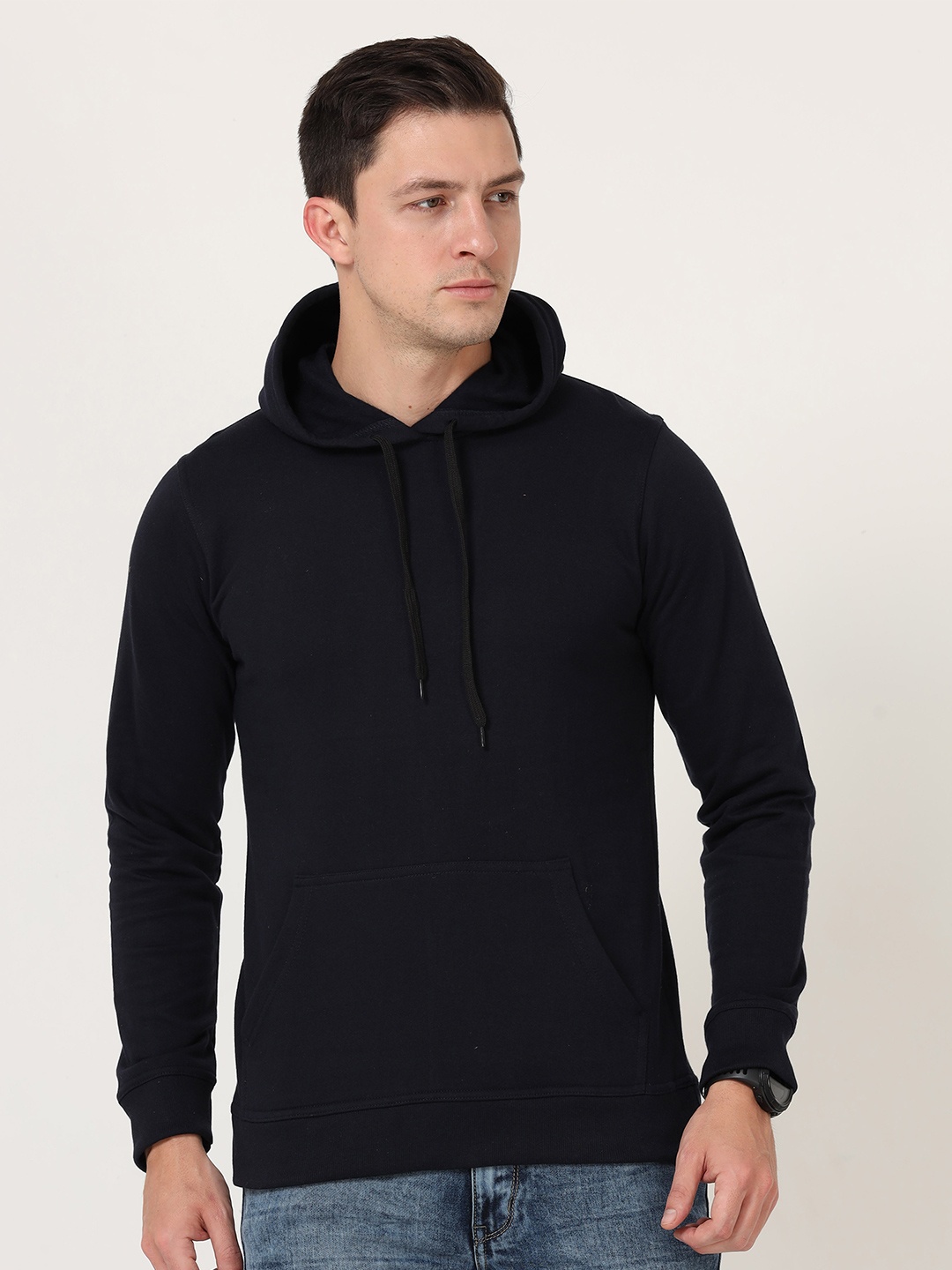 

Fleximaa Men Navy Blue Hooded Sweatshirt