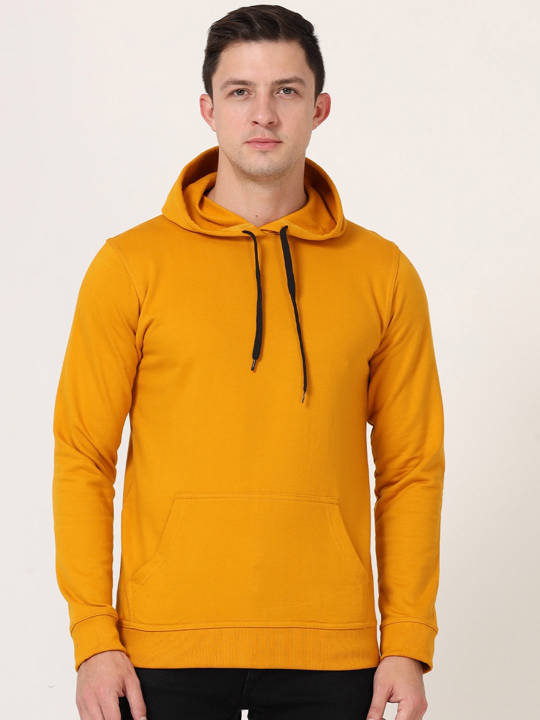 

Fleximaa Men Mustard Hooded Sweatshirt