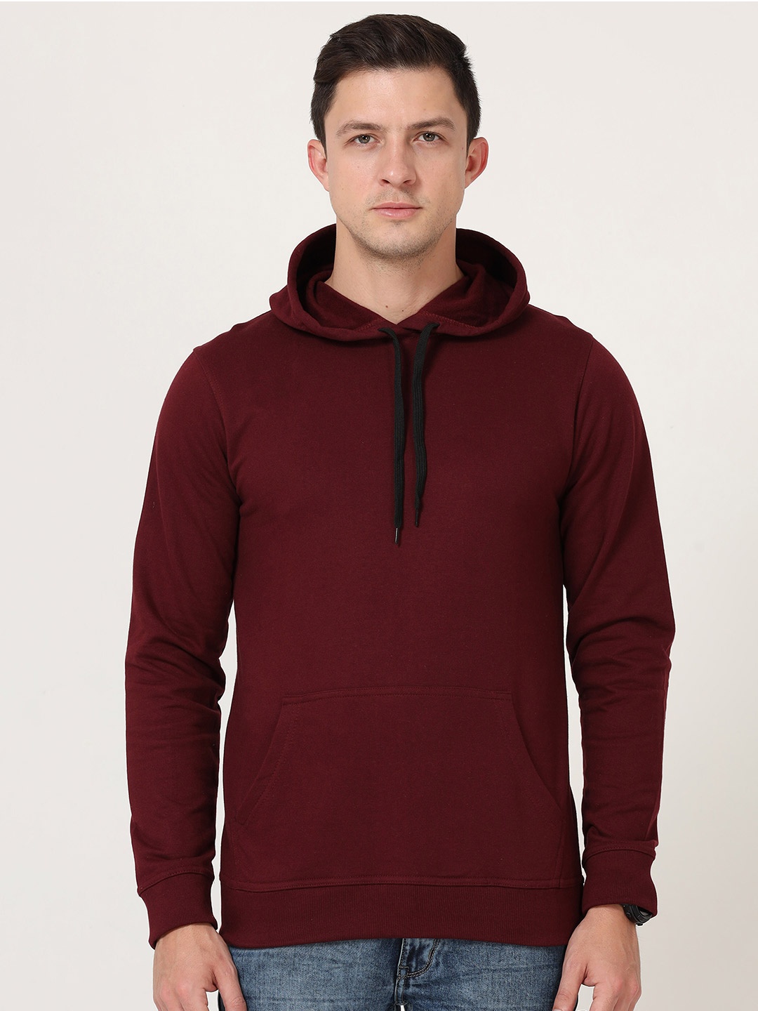 

Fleximaa Men Maroon Hooded Sweatshirt