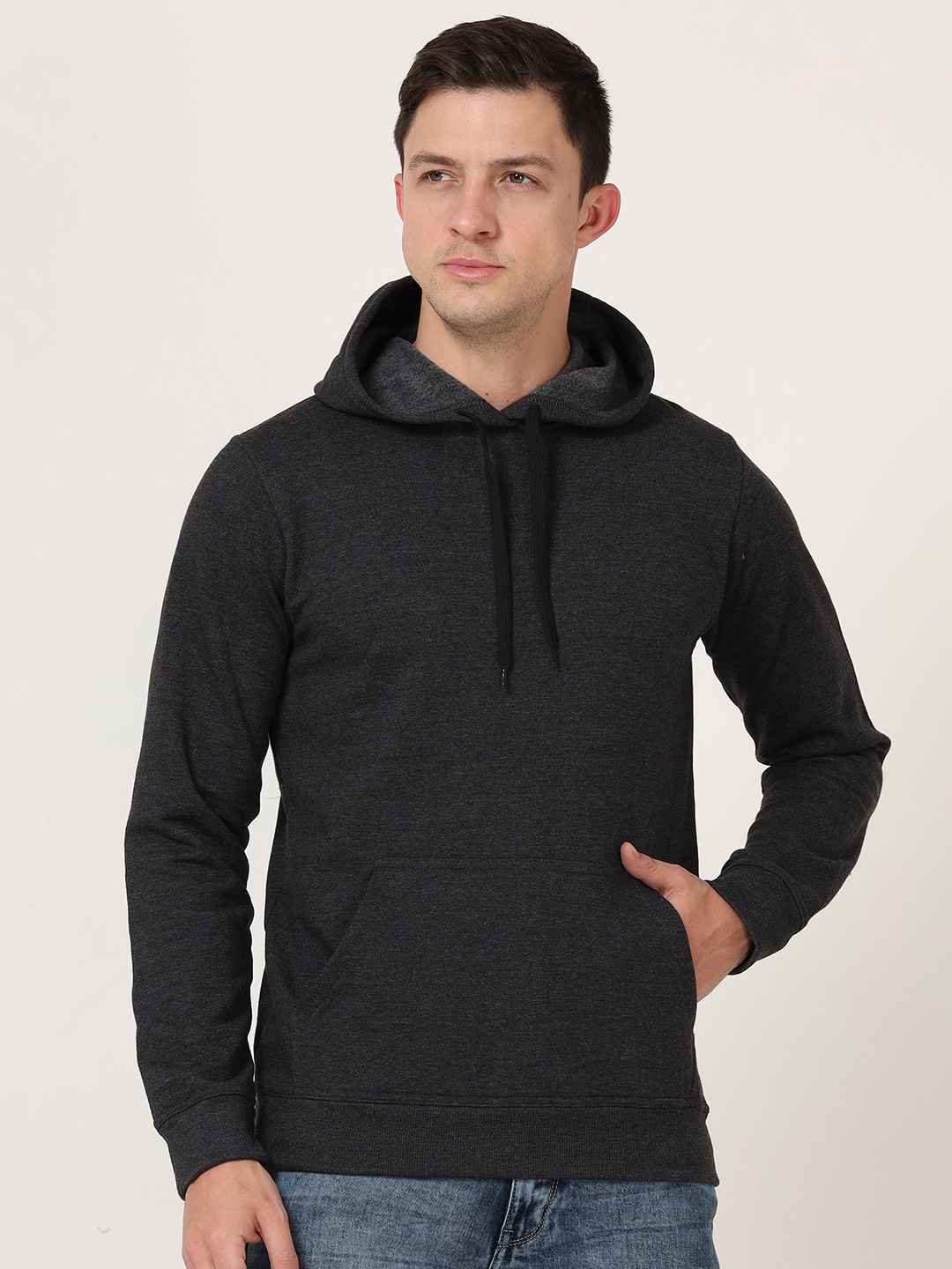 

Fleximaa Men Charcoal Hooded Sweatshirt