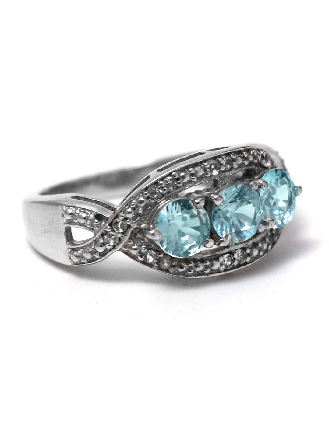 

HIFLYER JEWELS Sterling Silver Rhodium-Plated Blue Stone-Studded Finger Ring