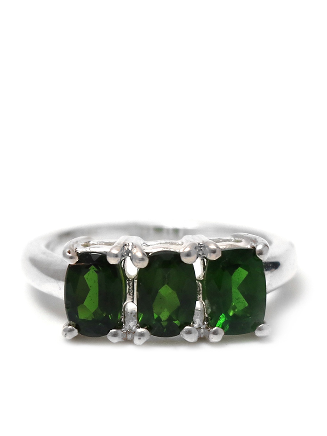 

HIFLYER JEWELS Sterling Silver Rhodium-Plated Green Stone-Studded Finger Ring