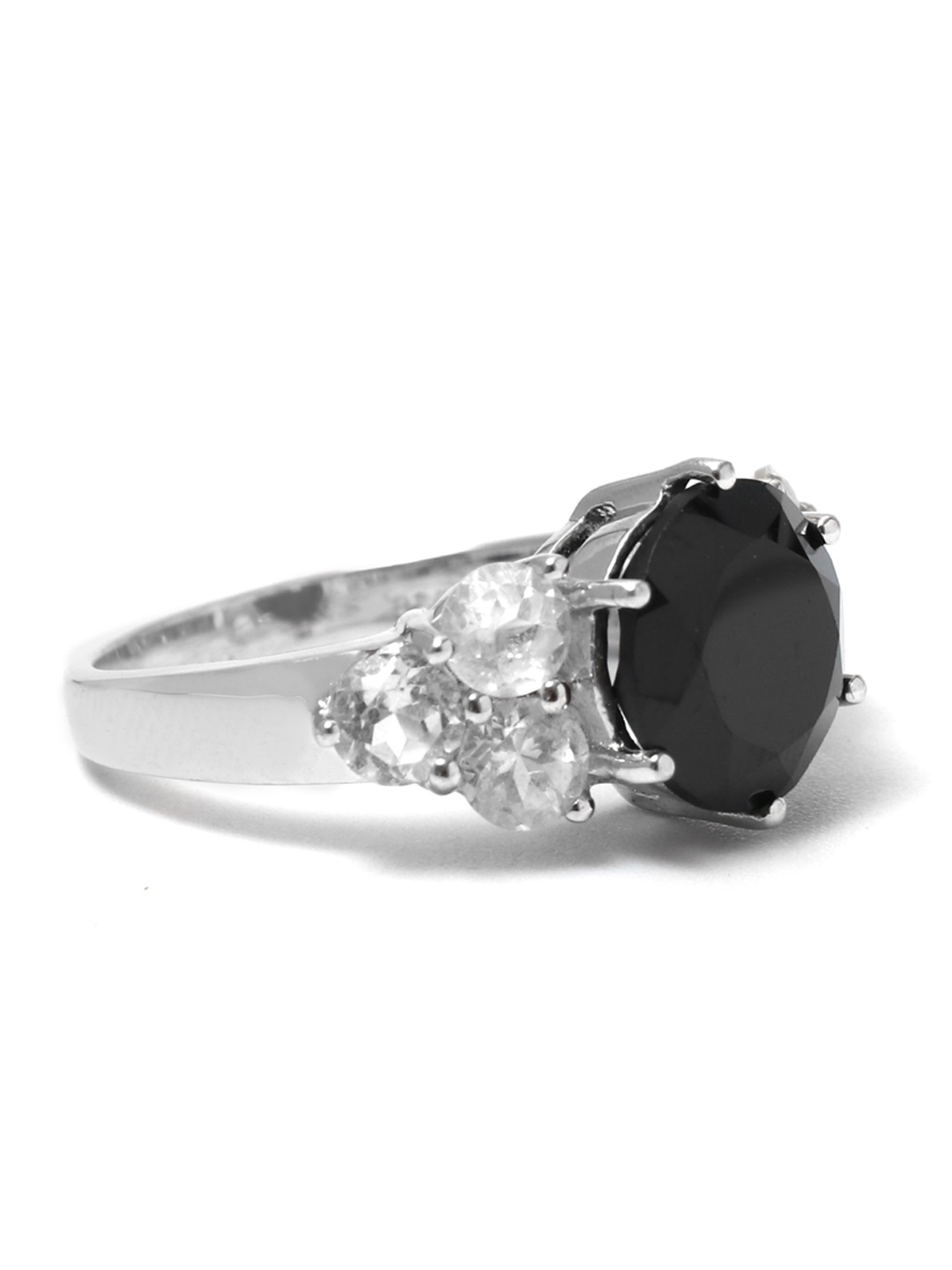 

HIFLYER JEWELS Sterling Silver Black Spinel & White Topaz Gemstone-Studded Ring