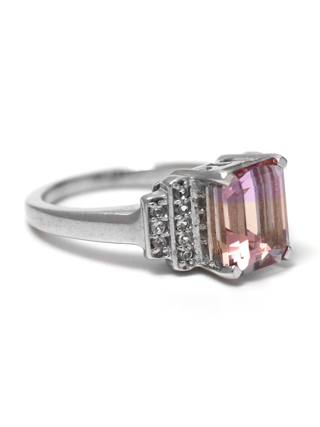 

HIFLYER JEWELS Rhodium-Plated Purple Ametrine Studded Finger Ring