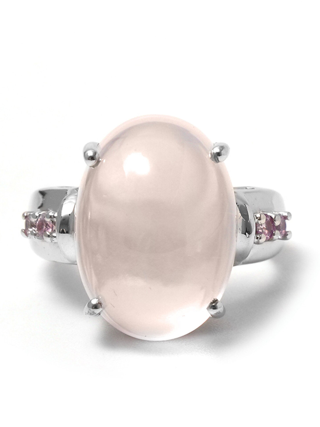 

HIFLYER JEWELS Rhodium-Plated Rose Pink Quartz-Studded Ring