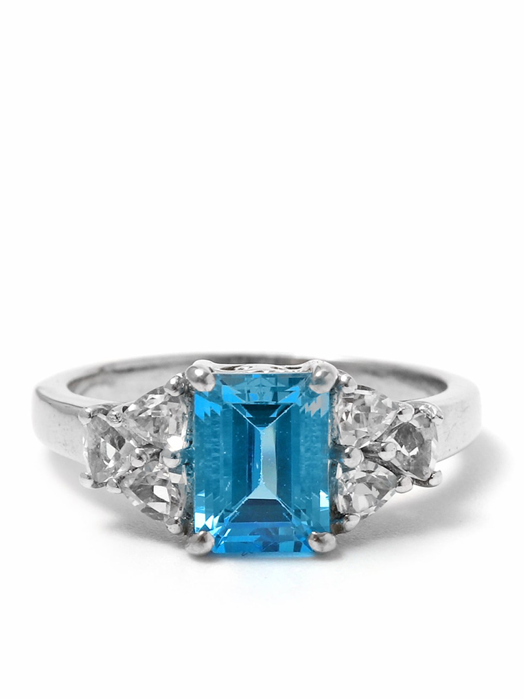 

HIFLYER JEWELS Sterling Silver Rhodium-Plated Blue Stone Studded Finger Ring