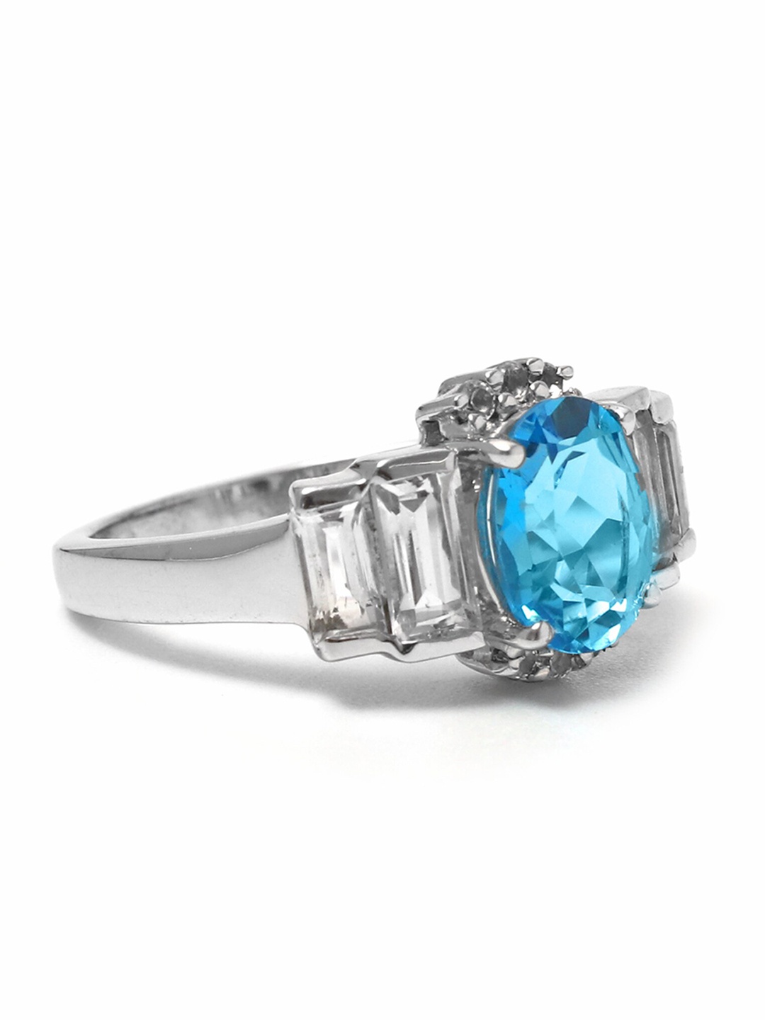 

HIFLYER JEWELS Rhodium-Plated 925 Sterling Silver & White & Blue Stone Studded Finger Ring