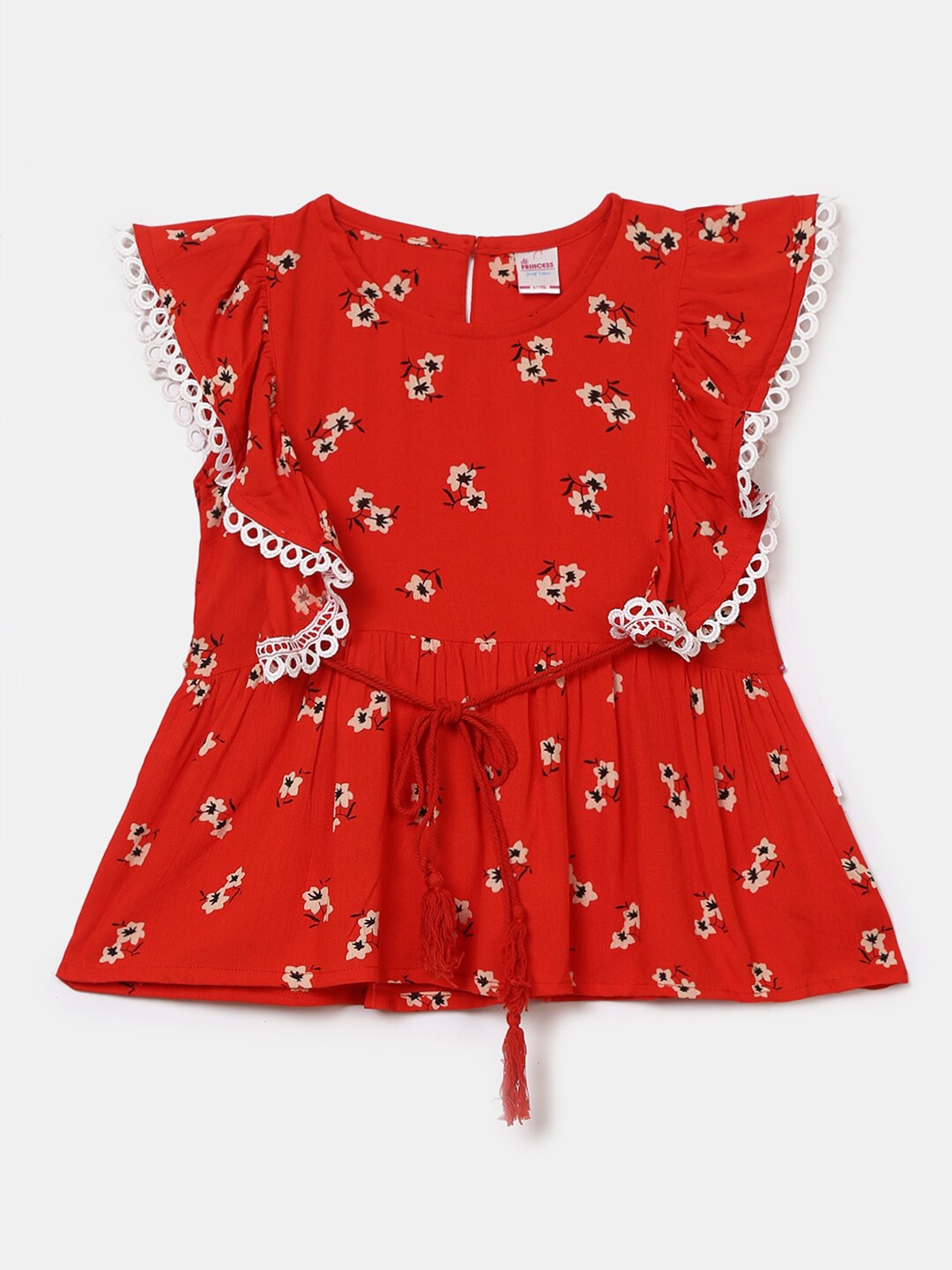 

V-Mart Red Floral Print Chiffon Cinched Waist Top