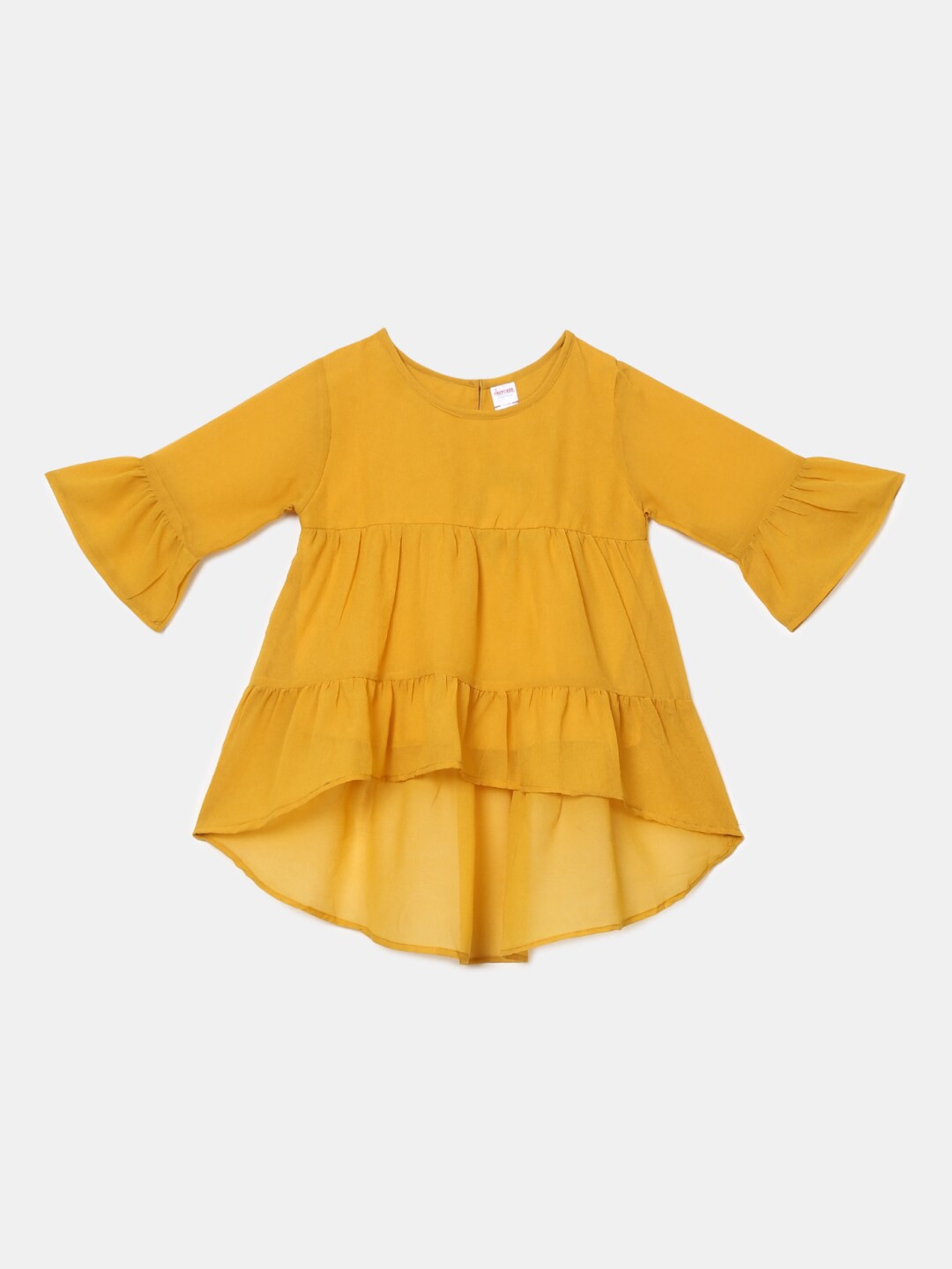 

V-Mart Girls Yellow Solid Flared Sleeve High-Low Top