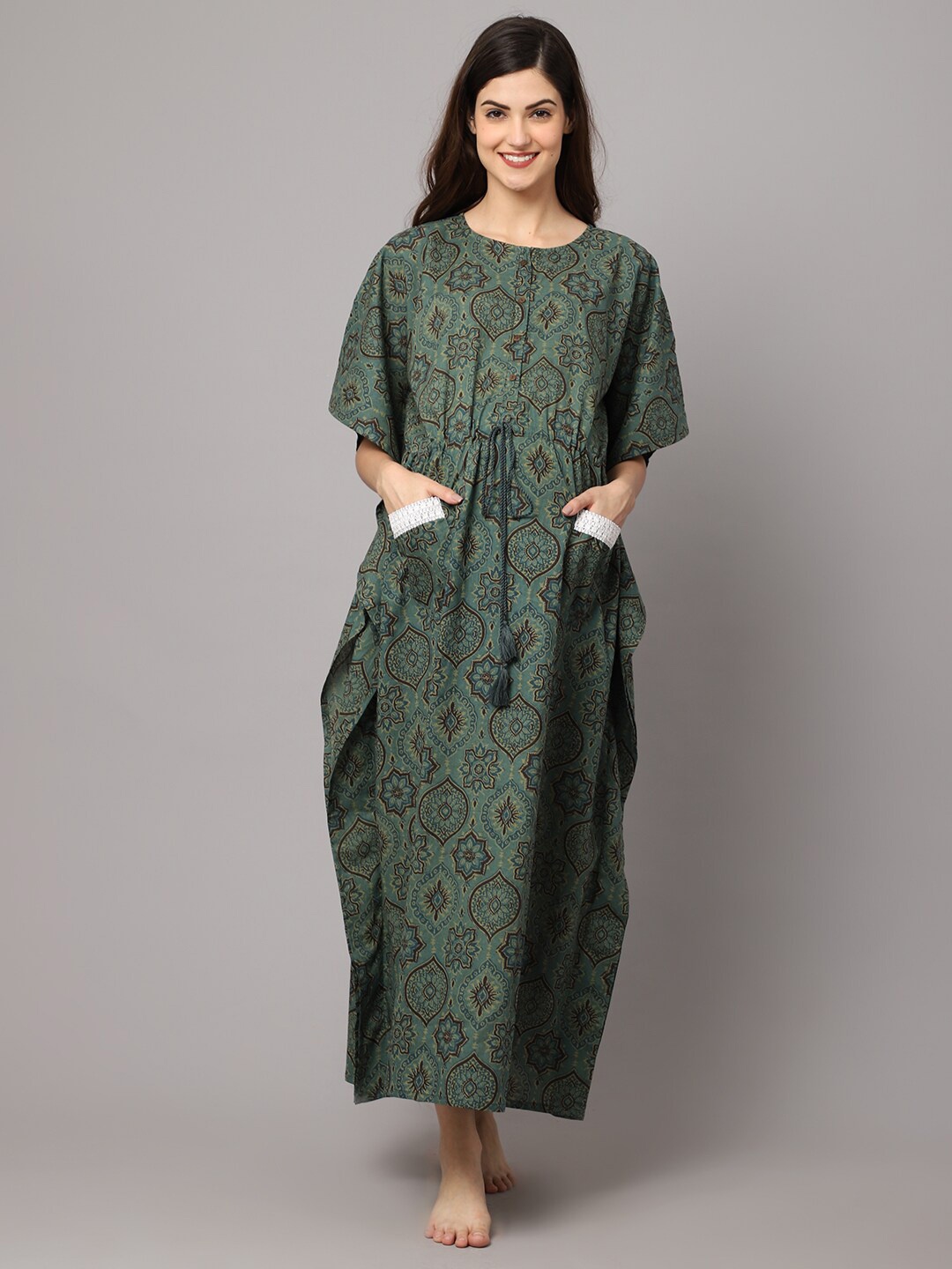 

Shararat Green Printed Maxi Nightdress