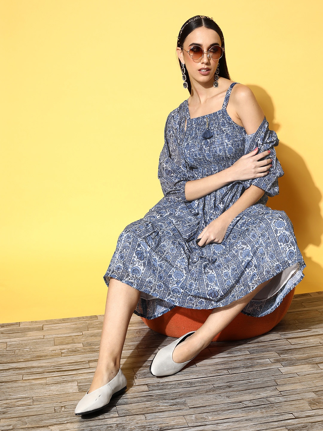 

ZOLA Women Navy Blue Ethnic Motifs Indie Gal Dress