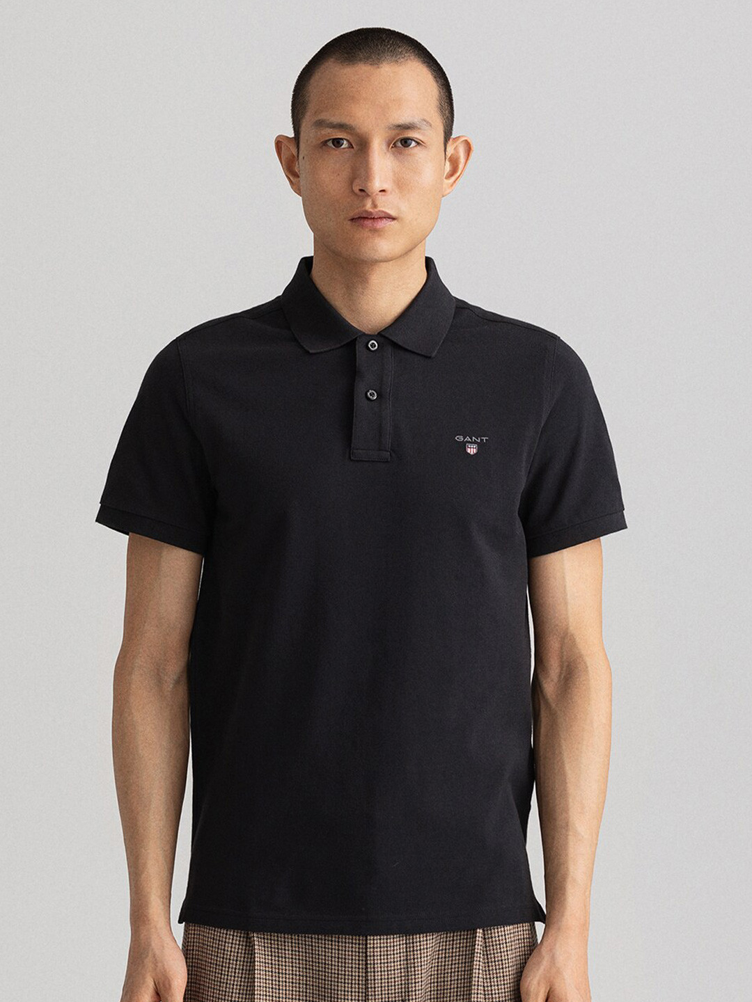 

GANT Men Black Polo Collar Cotton T-shirt