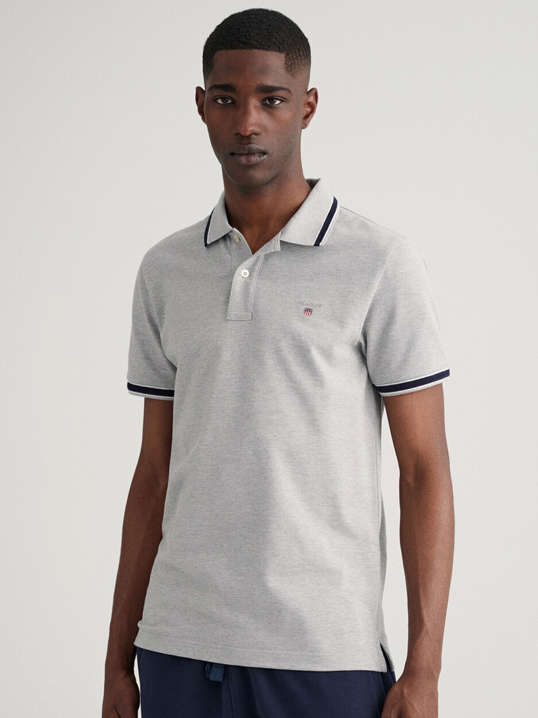 

GANT Men Grey Polo Collar Cotton T-shirt