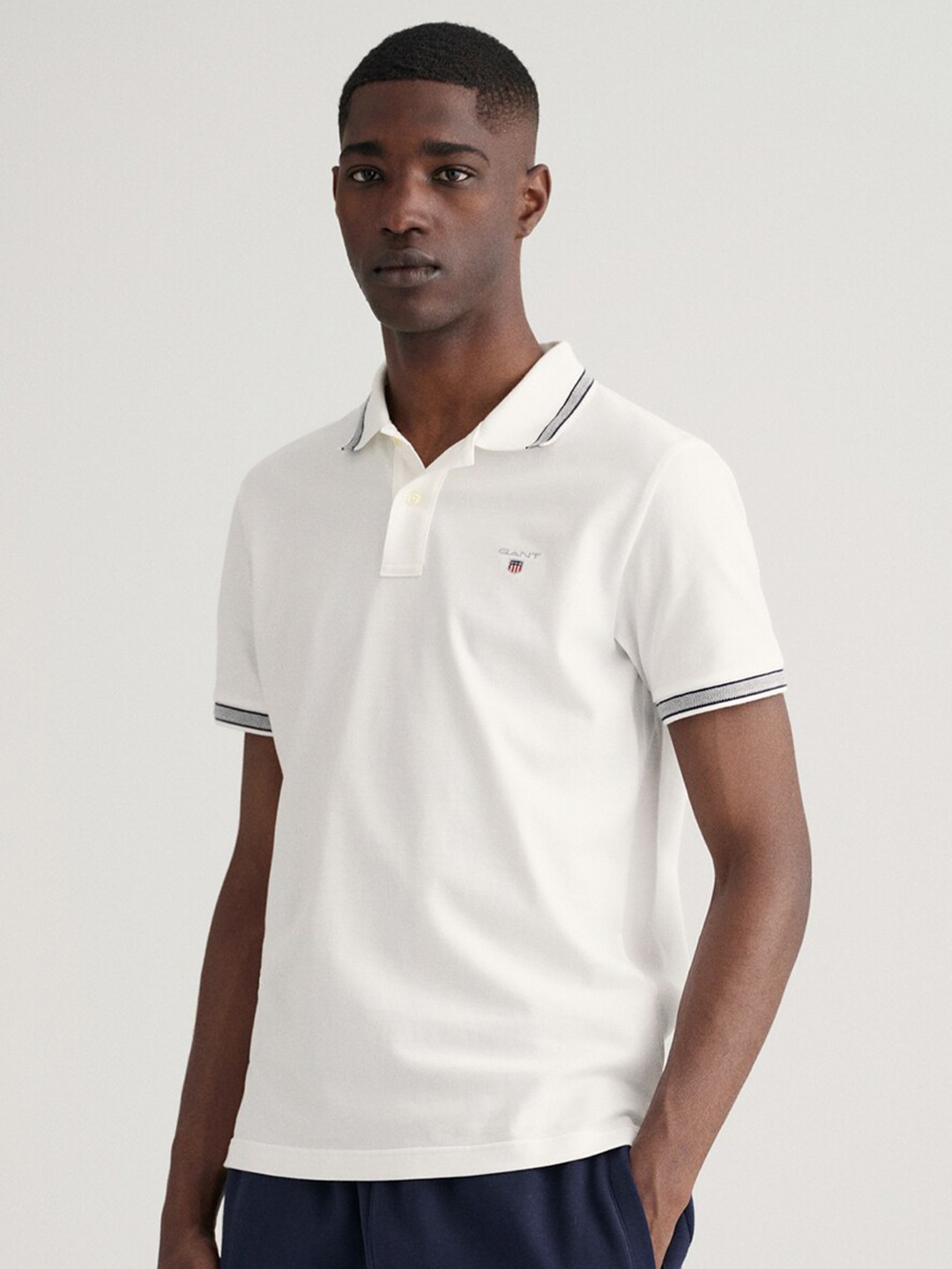 

GANT Men White Printed Polo Collar Cotton T-shirt