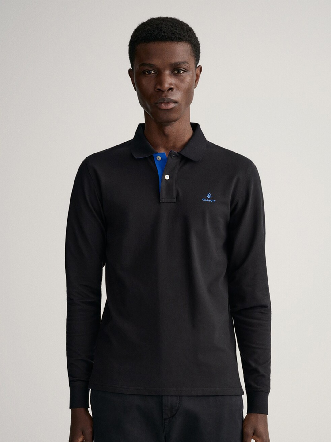 

GANT Men Black Polo Collar Long Sleeves T-shirt