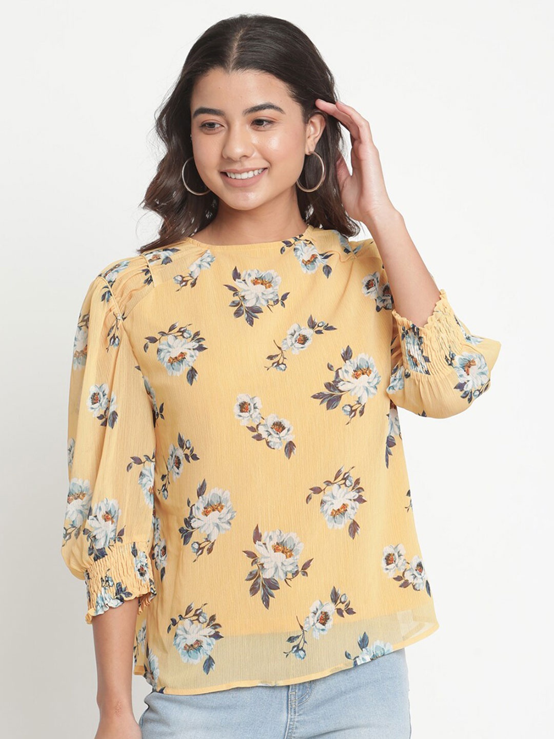 

Madame Mustard Yellow Floral Print Top