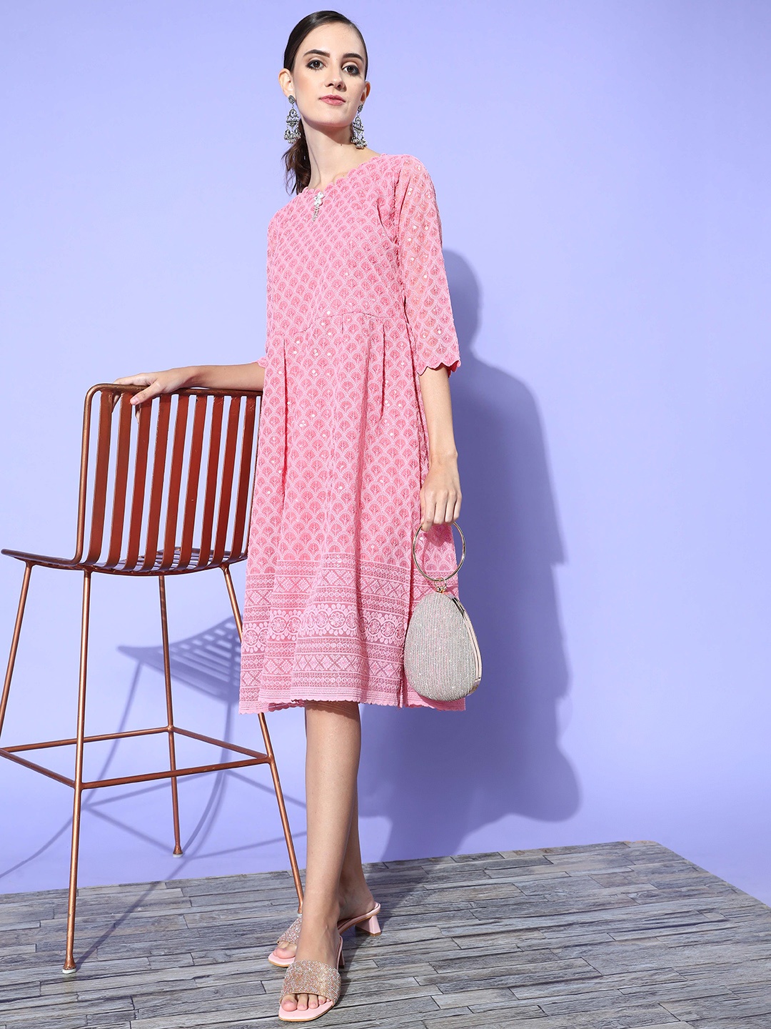 

ZOLA Ethnic Motifs Shimmer & Sequin Dress, Pink