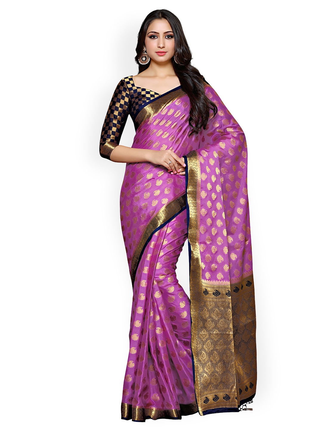 

MIMOSA Purple & Gold-Toned Poly Crepe Woven Design Saree