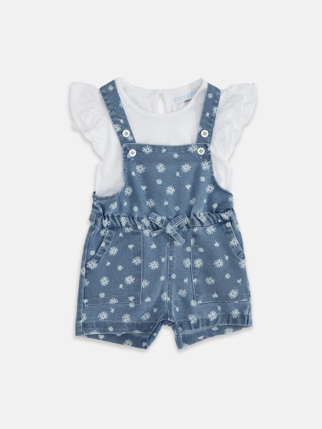 

Pantaloons Junior Girls Blue Floral Print Cotton Dungarees