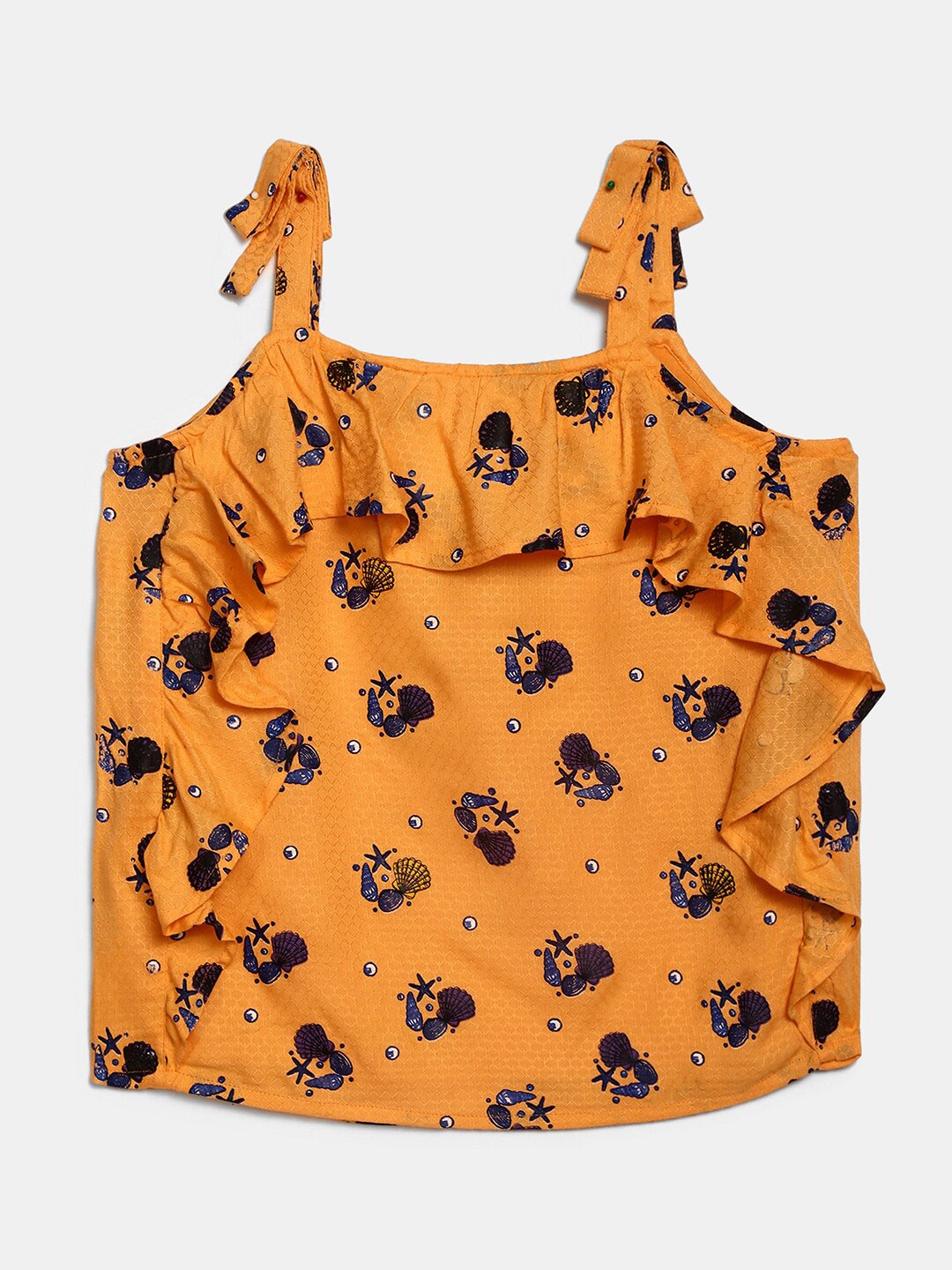 

Cherokee Orange Printed Ruffles Cotton Top