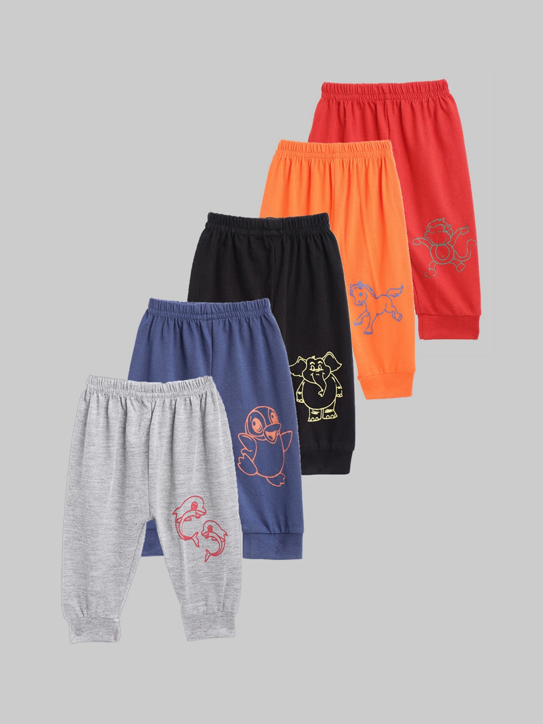 

KUCHIPOO Kids Pack of 5 Multicolored Printed Track Pants, Multi