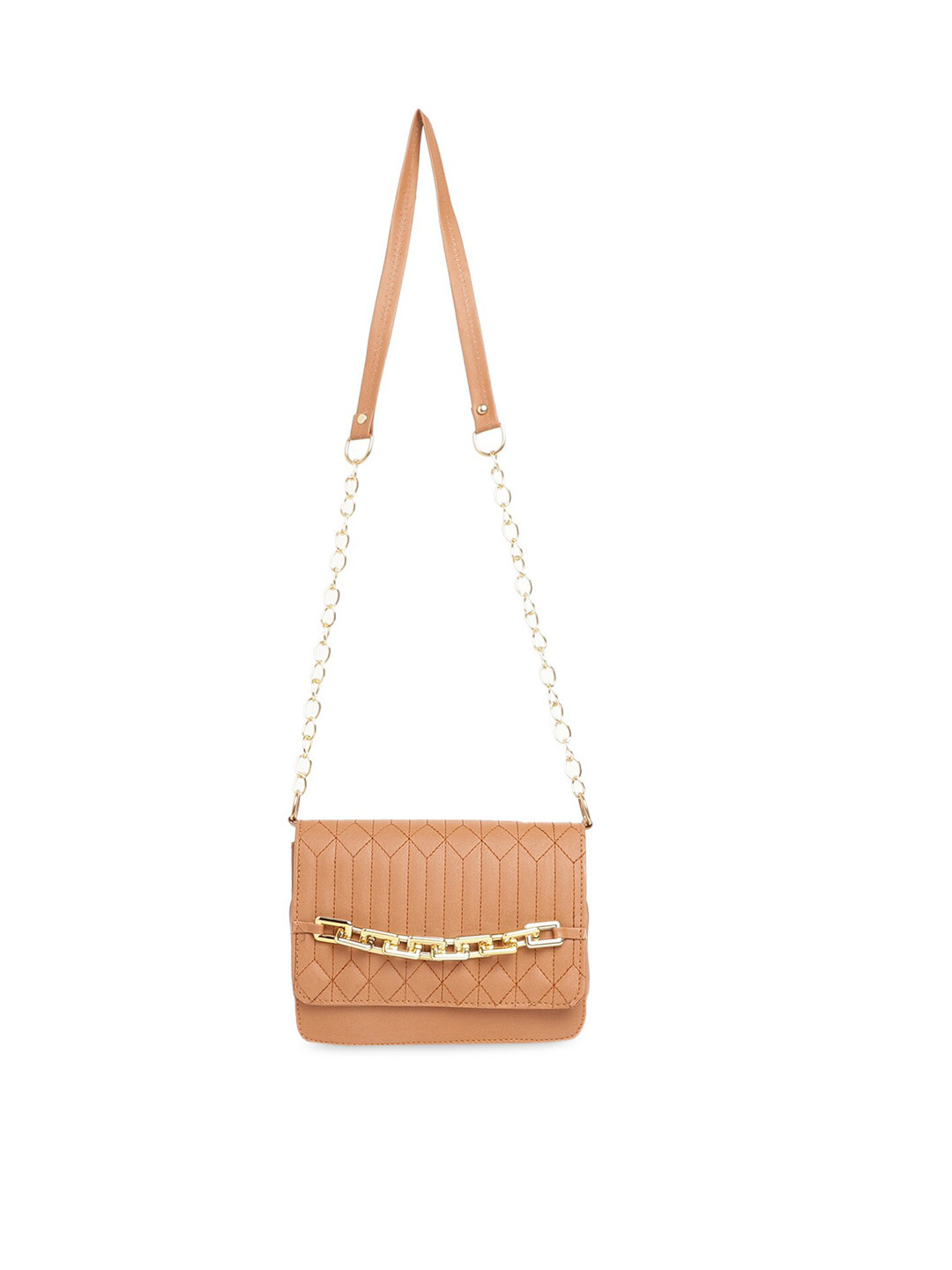 

Miaz Lifestyle Peach-Coloured Textured Leather Structured Sling Bag
