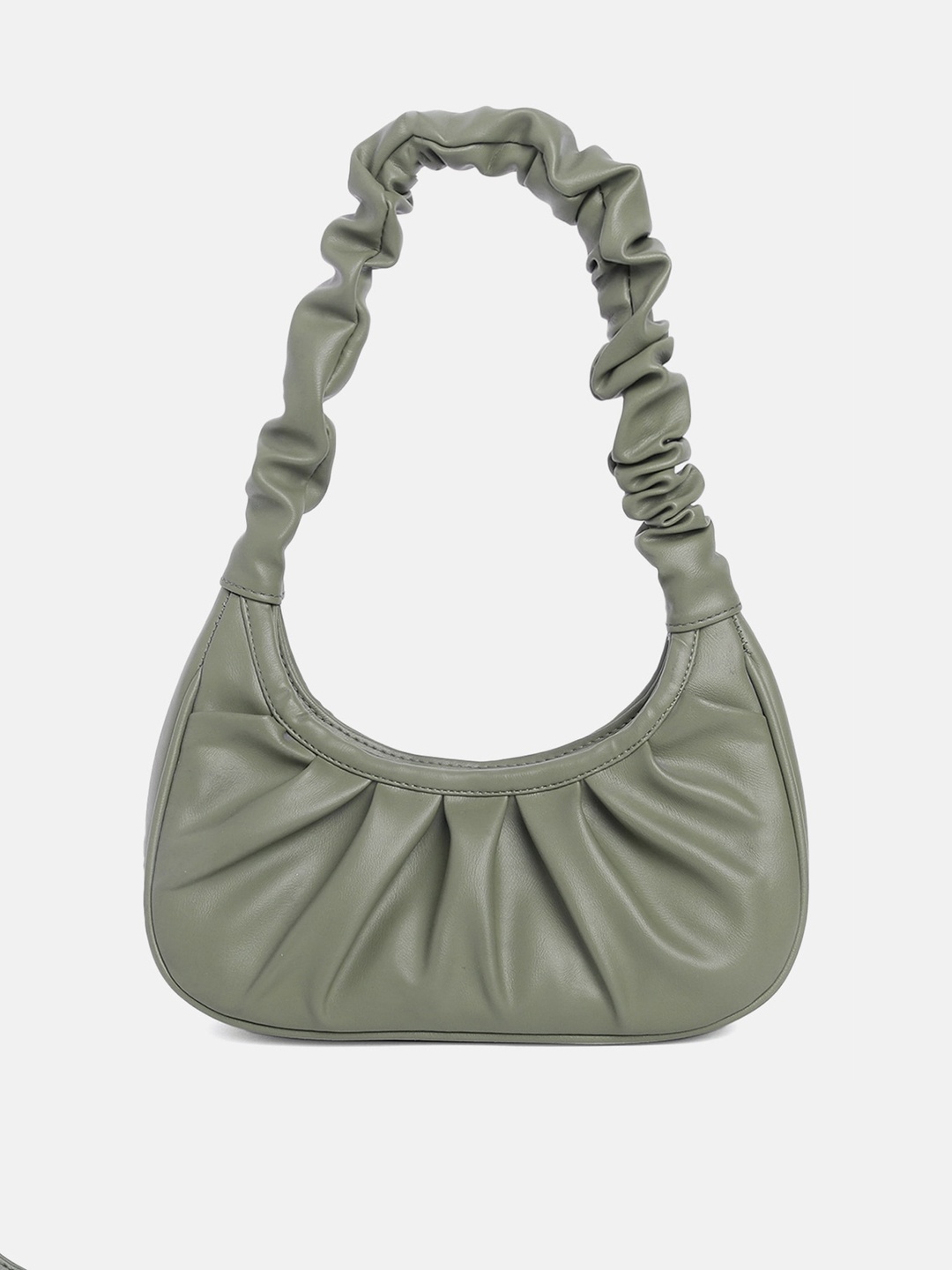 

Miaz Lifestyle Green Leather Half Moon Handheld Bag with Fringed