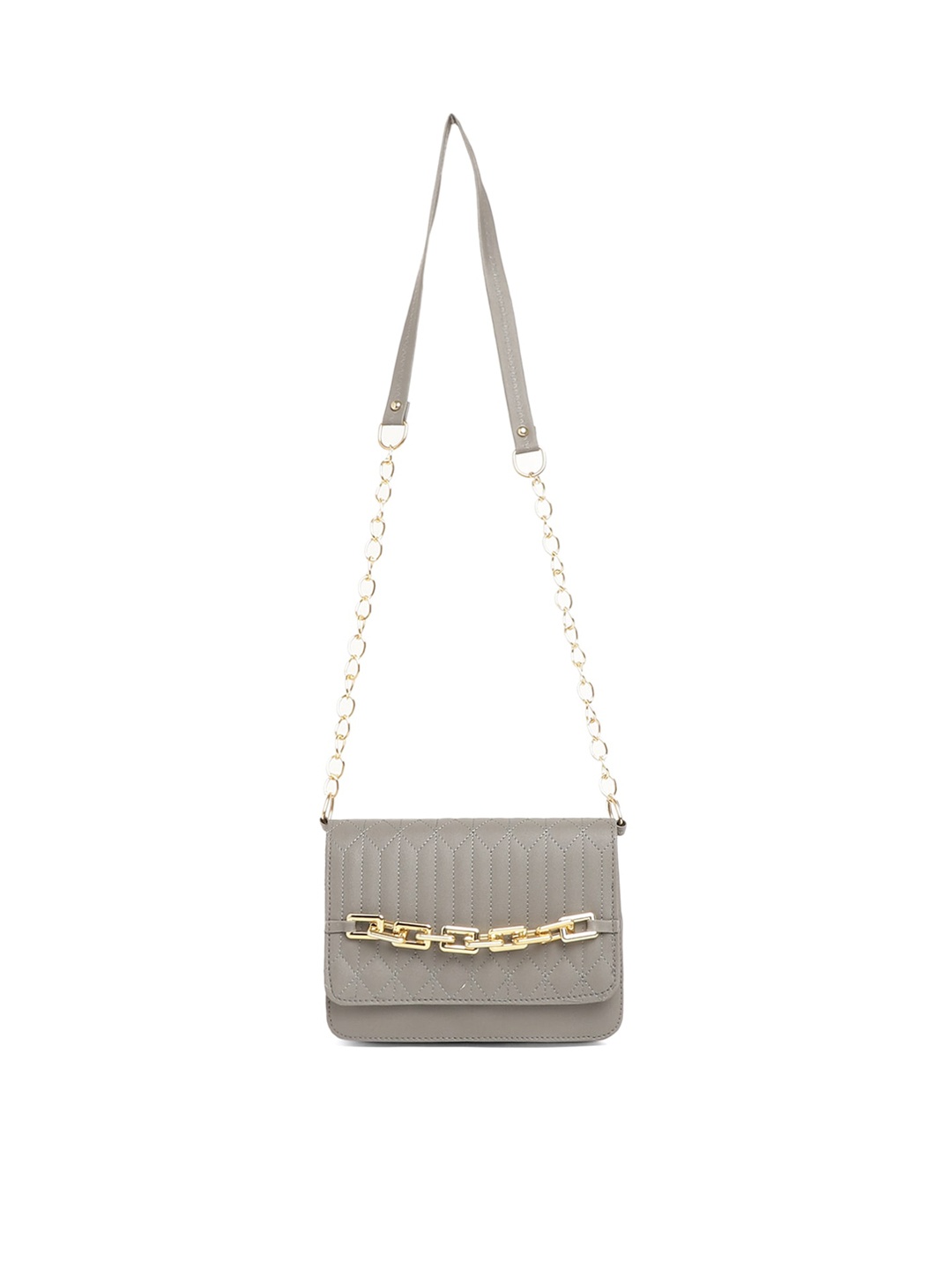 

Miaz Lifestyle Grey Leather Structured Sling Bag with Quilted