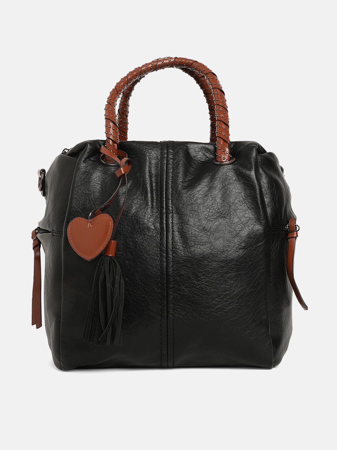 

Miaz Lifestyle Black Leather Structured Handheld Bag with Tasselled