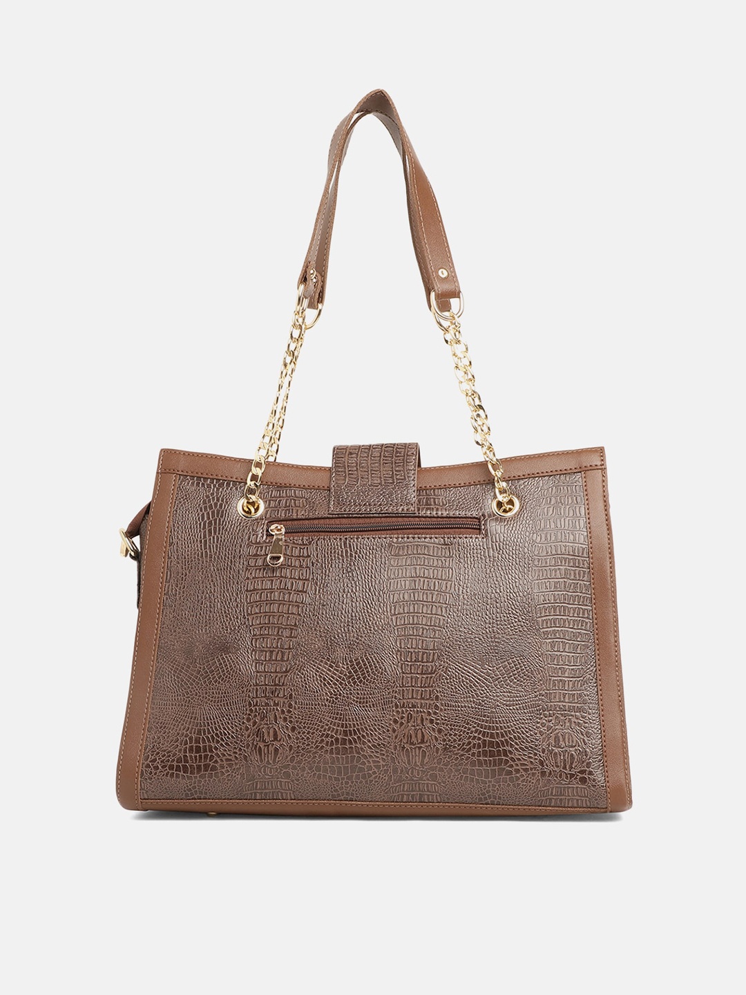 

Miaz Lifestyle Brown Textured Leather Structured Handheld Bag with Cut Work