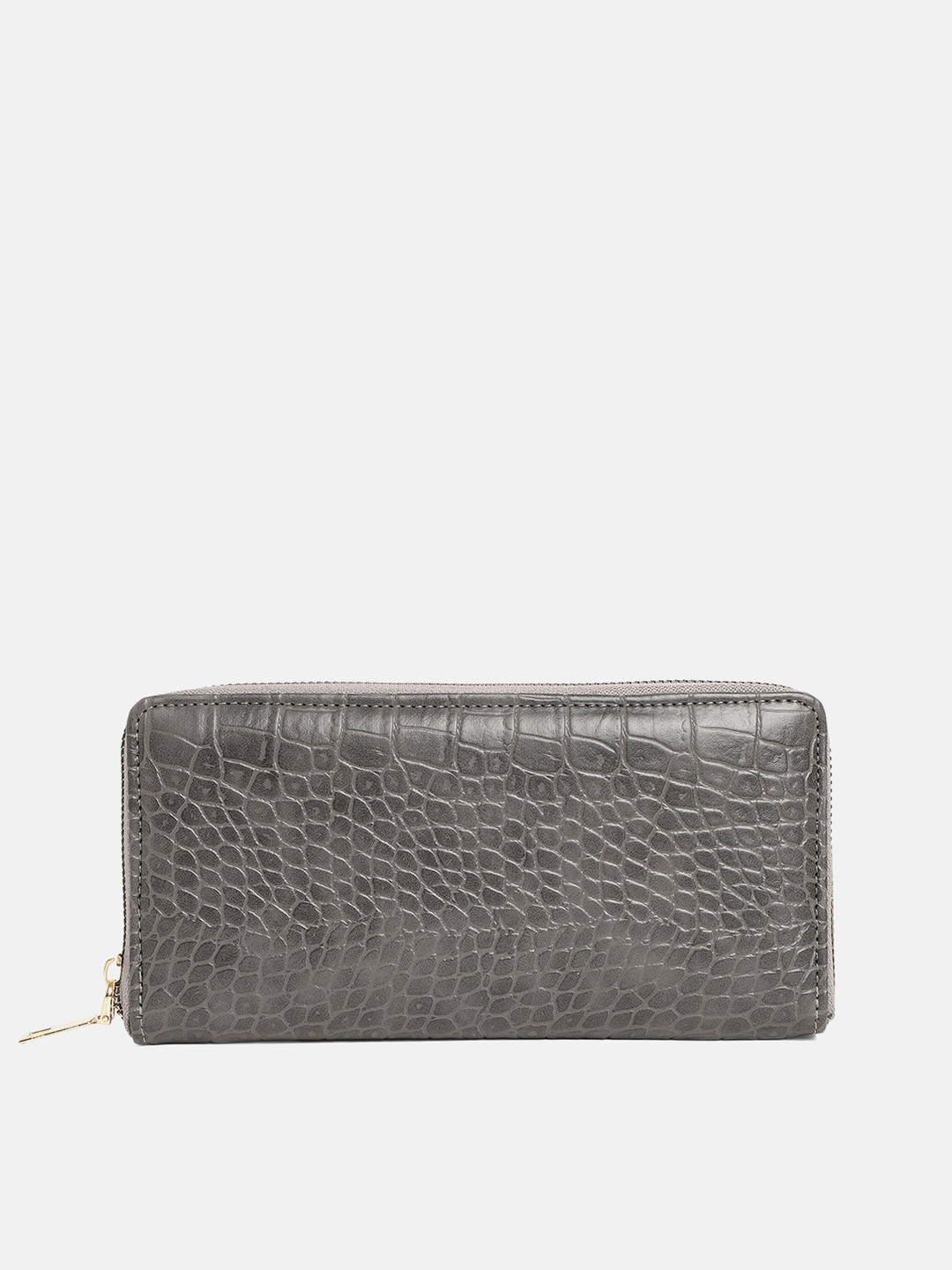 

Miaz Lifestyle Women Grey Textured Leather Zip Around Wallet
