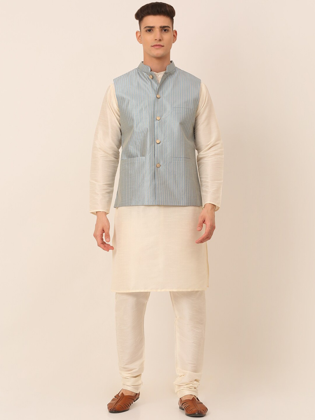 

Jompers Men Blue Striped Kurta with Pyjamas