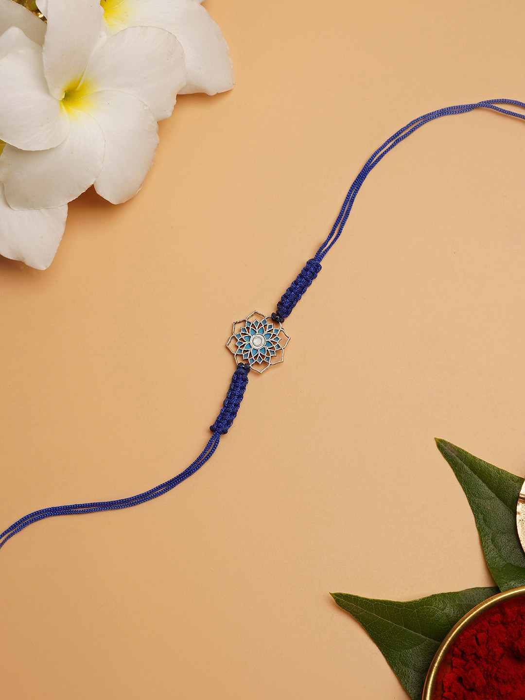 

TEEJH Men Silver-Plated Oxidised Blue Thread Rakhi