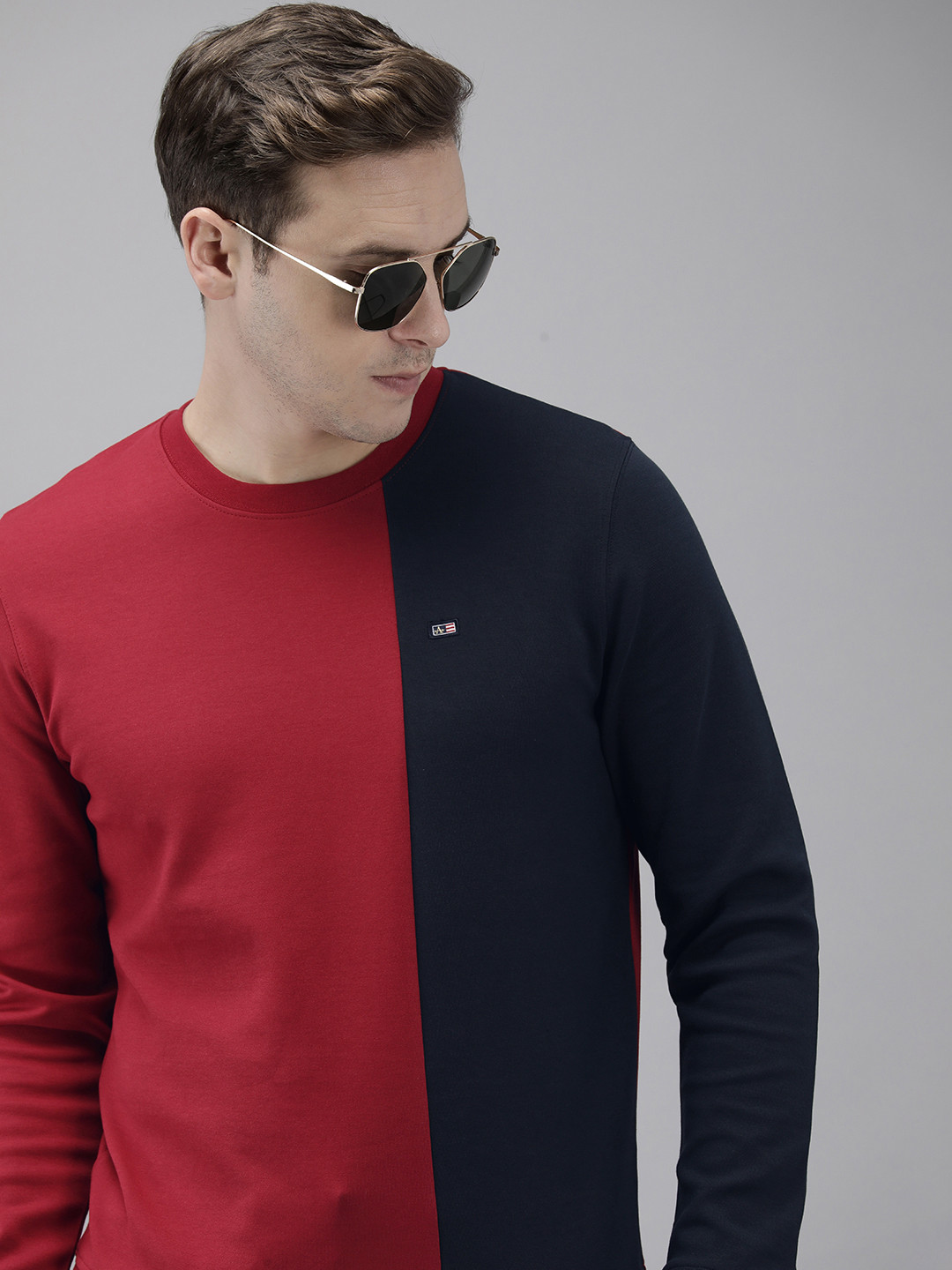 

Arrow Colourblocked Round Neck Long Sleeves Sweatshirt, Red