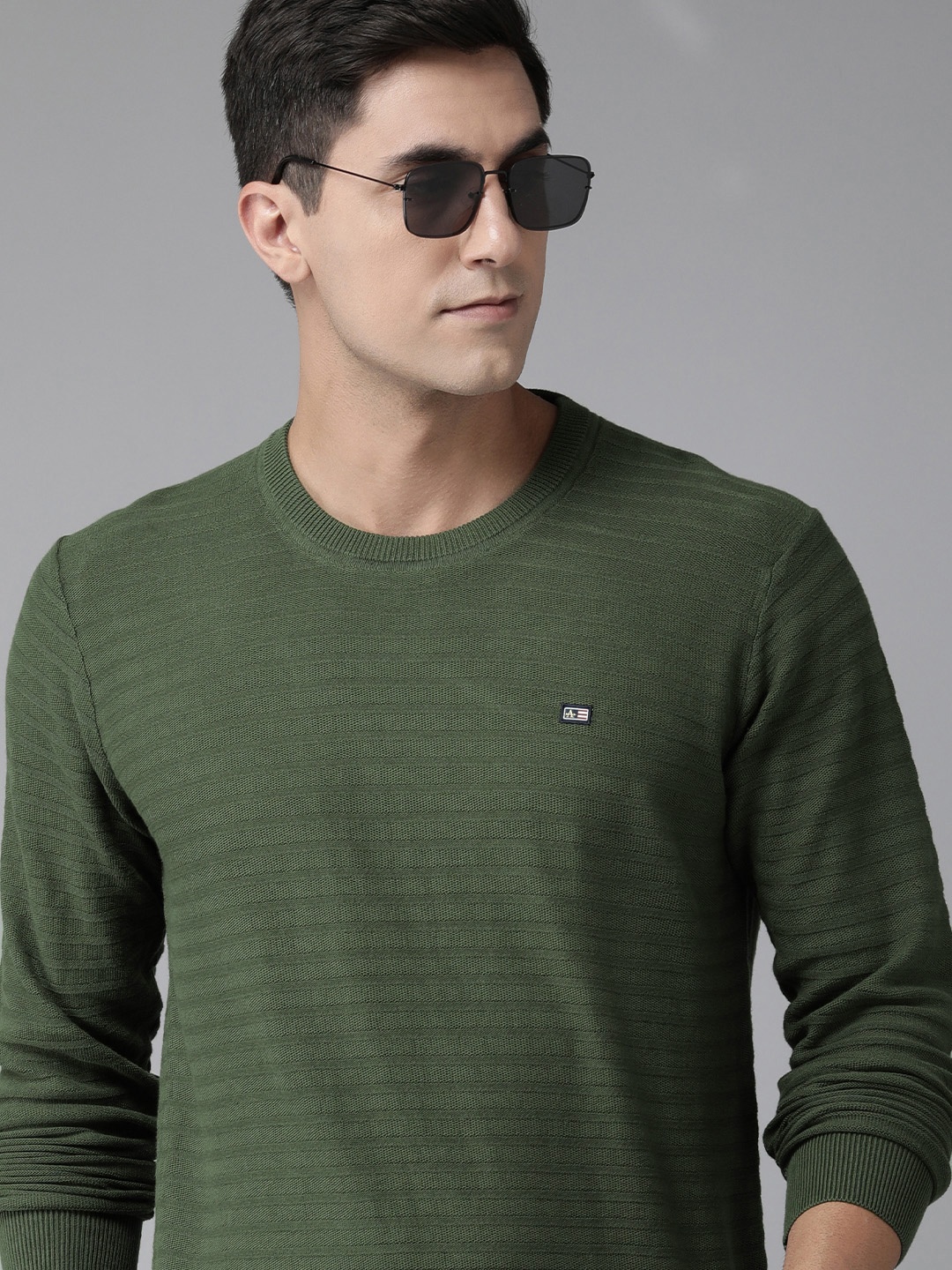 

Arrow Men Striped Pure Cotton Pullover, Olive
