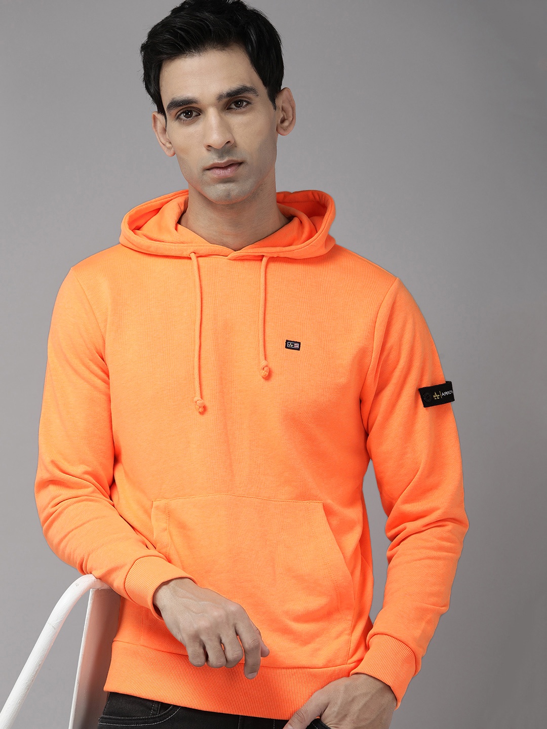 

Arrow Men Solid Knitted Hooded Sweatshirt, Orange