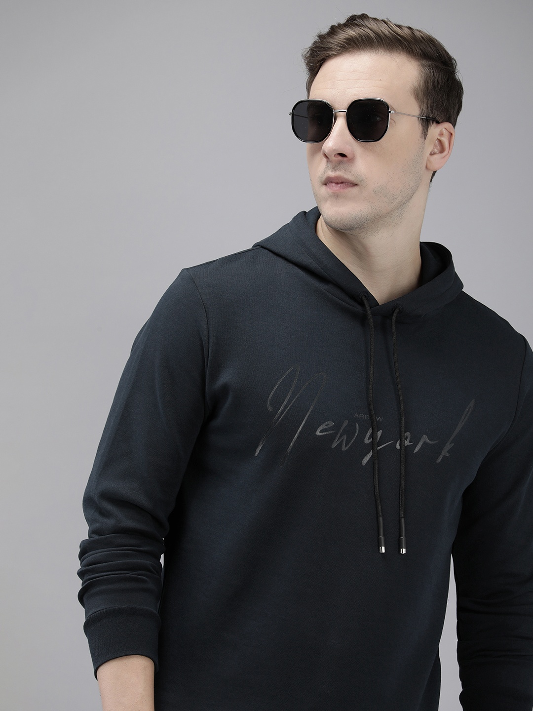 

Arrow Long Sleeves Printed Hooded Sweatshirt, Navy blue
