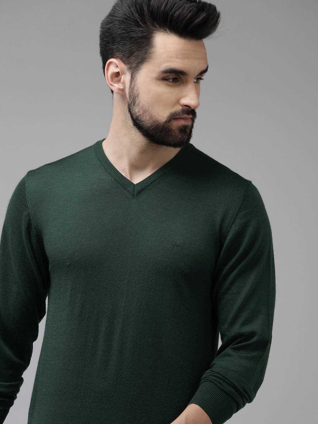 

Arrow Men Dark Green Solid V-Neck Pullover Sweater