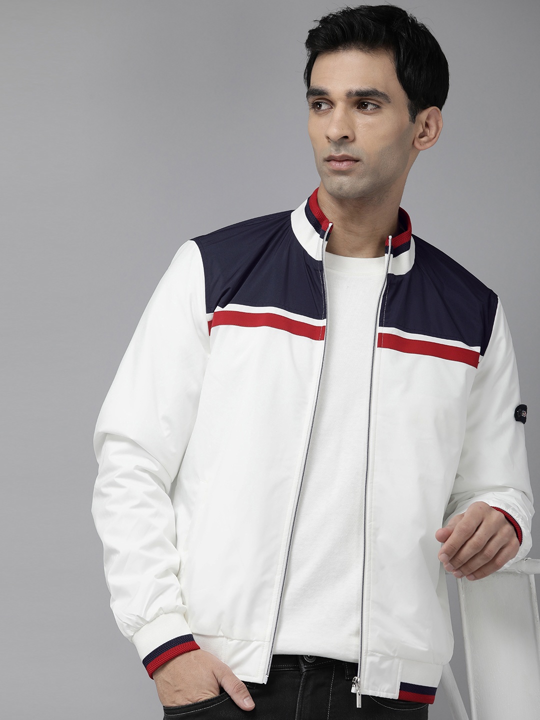 

Arrow Colourblocked Windcheater Varsity Jacket, White