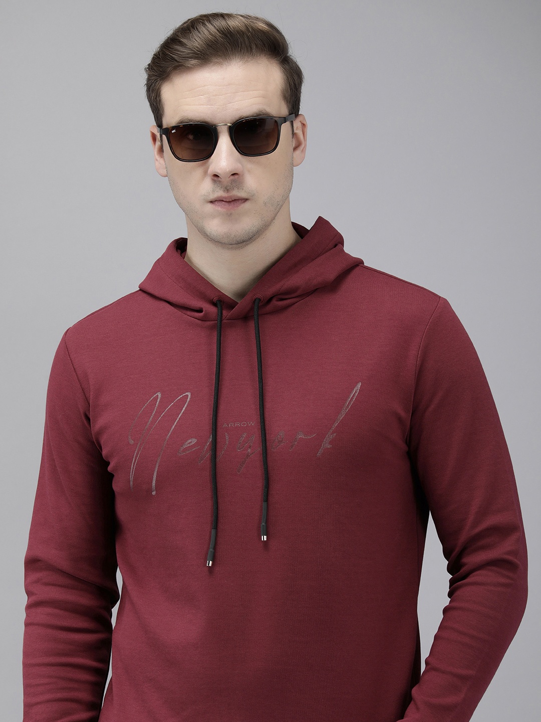 

Arrow Long Sleeves Printed Hooded Sweatshirt, Burgundy