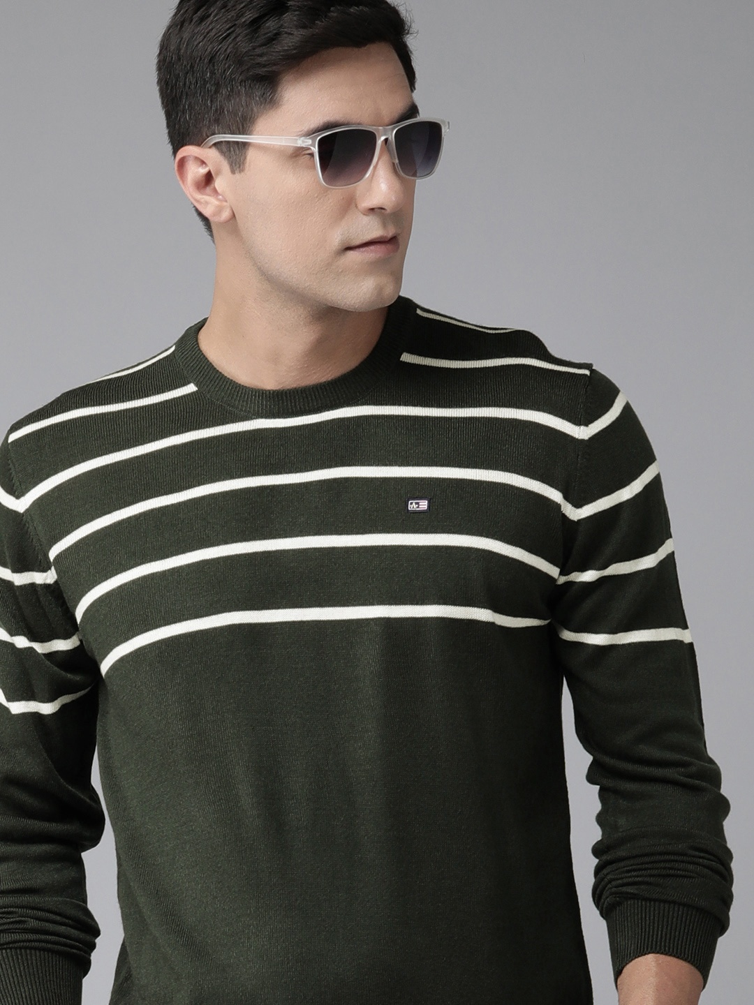 

Arrow Men Striped Acrylic Pullover, Olive