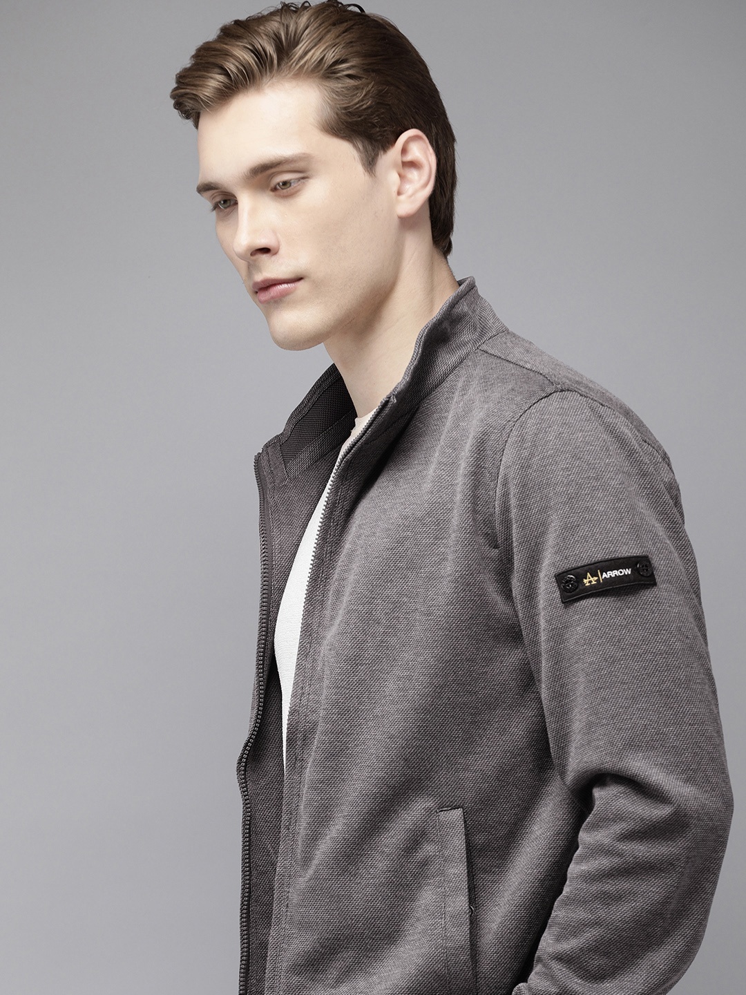 

Arrow Men Solid Tailored Jacket, Grey melange