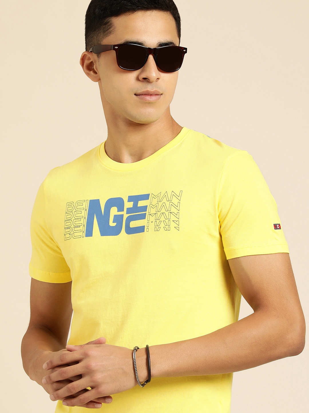 

Being Human Men Yellow Brand Logo Printed Pure Cotton T-shirt