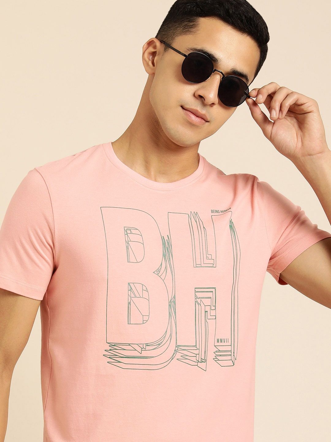 

Being Human Men Pink & Green Typography Printed Pure Cotton T-shirt