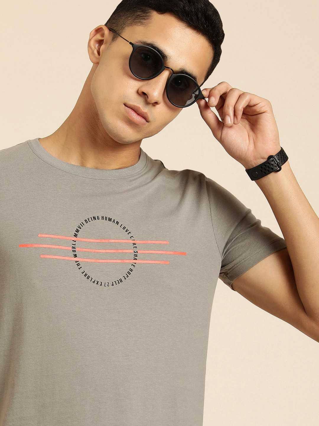 

Being Human Men Grey & Black Typography Printed Pure Cotton T-shirt