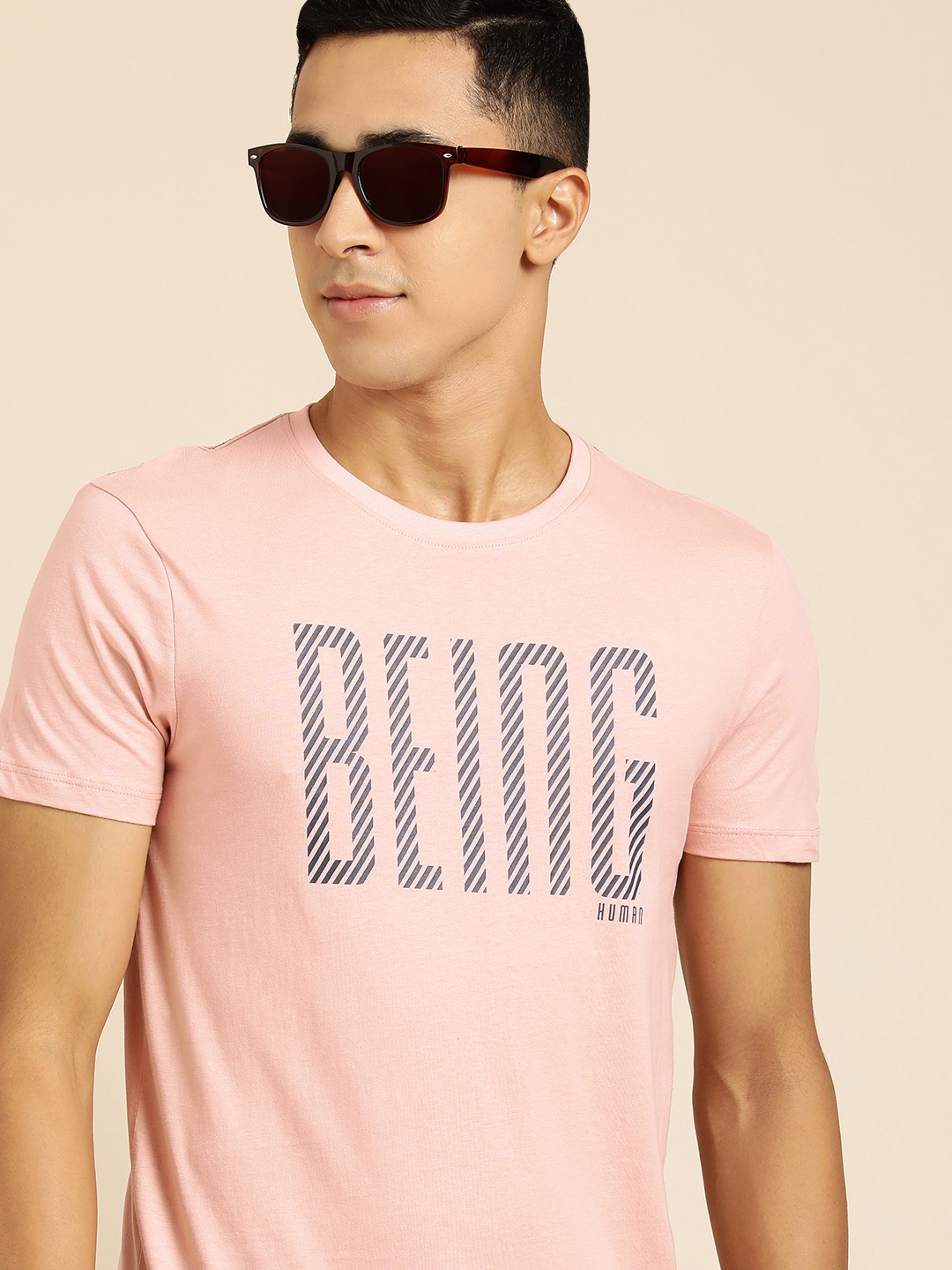 

Being Human Men Pink Brand Logo Printed Pure Cotton T-shirt