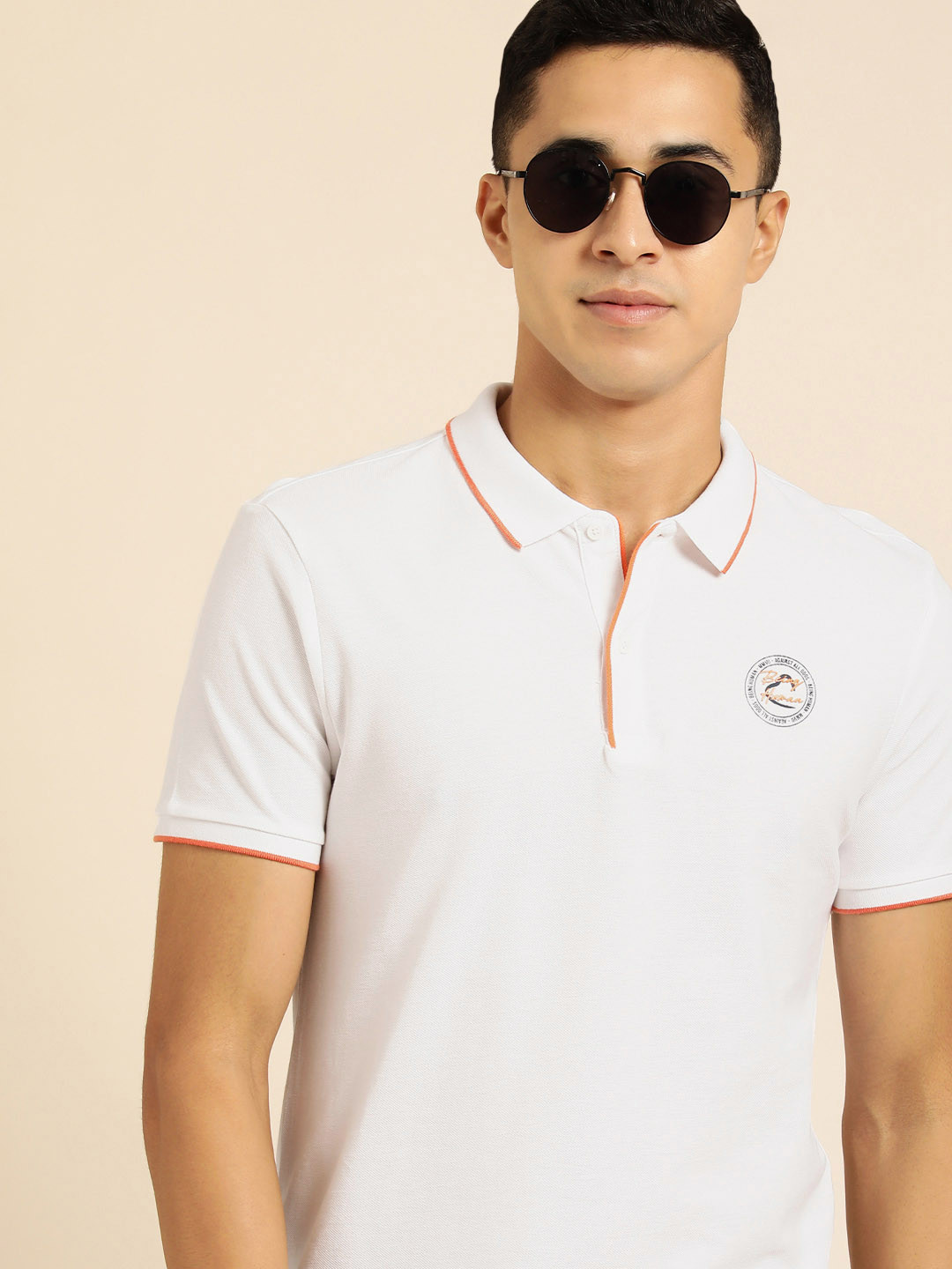 

Being Human Men White Brand Logo Printed Pure Cotton Polo Collar T-shirt